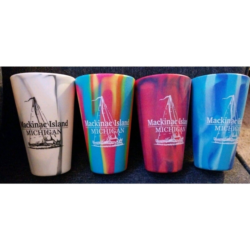 Set of 4 Silipint Silicone 16 oz Pint Tumblers Mackinac Island Tie Dye Swirl